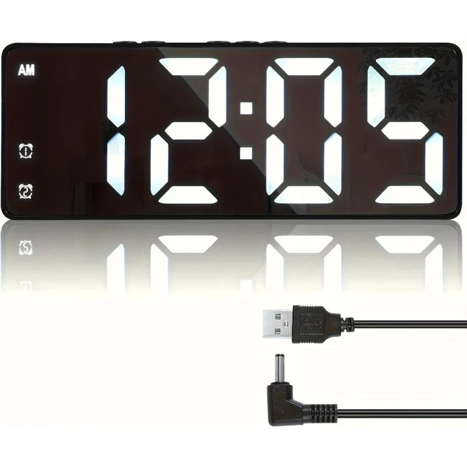 Large Digit LED Digital Alarm Clock, Dual Alert Setting Desktop Time Display With Adjustable Screen Brightness