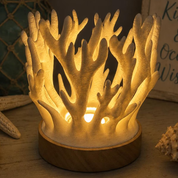 Ocean Coral Sculpture Ambient Lamp, Nautical Style Decorative Night Light With Circular Base