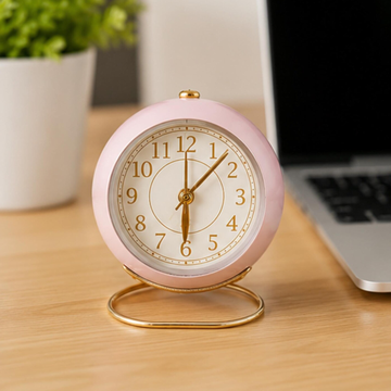 Vintage Round Analog Wake-Up Clock, Elegant Desktop Timepiece For Bedroom And Workspace Styling