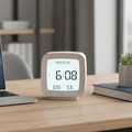 Rounded Square Digital Wake-Up Clock, Multi-Functional Desktop Timepiece With Climate Readout And Calendar Display