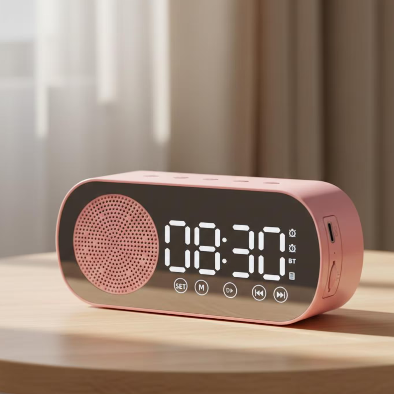 Dual-Purpose Digital Alarm Clock Speaker, Wireless Audio Player With LED Time Display For Desk And Bedside
